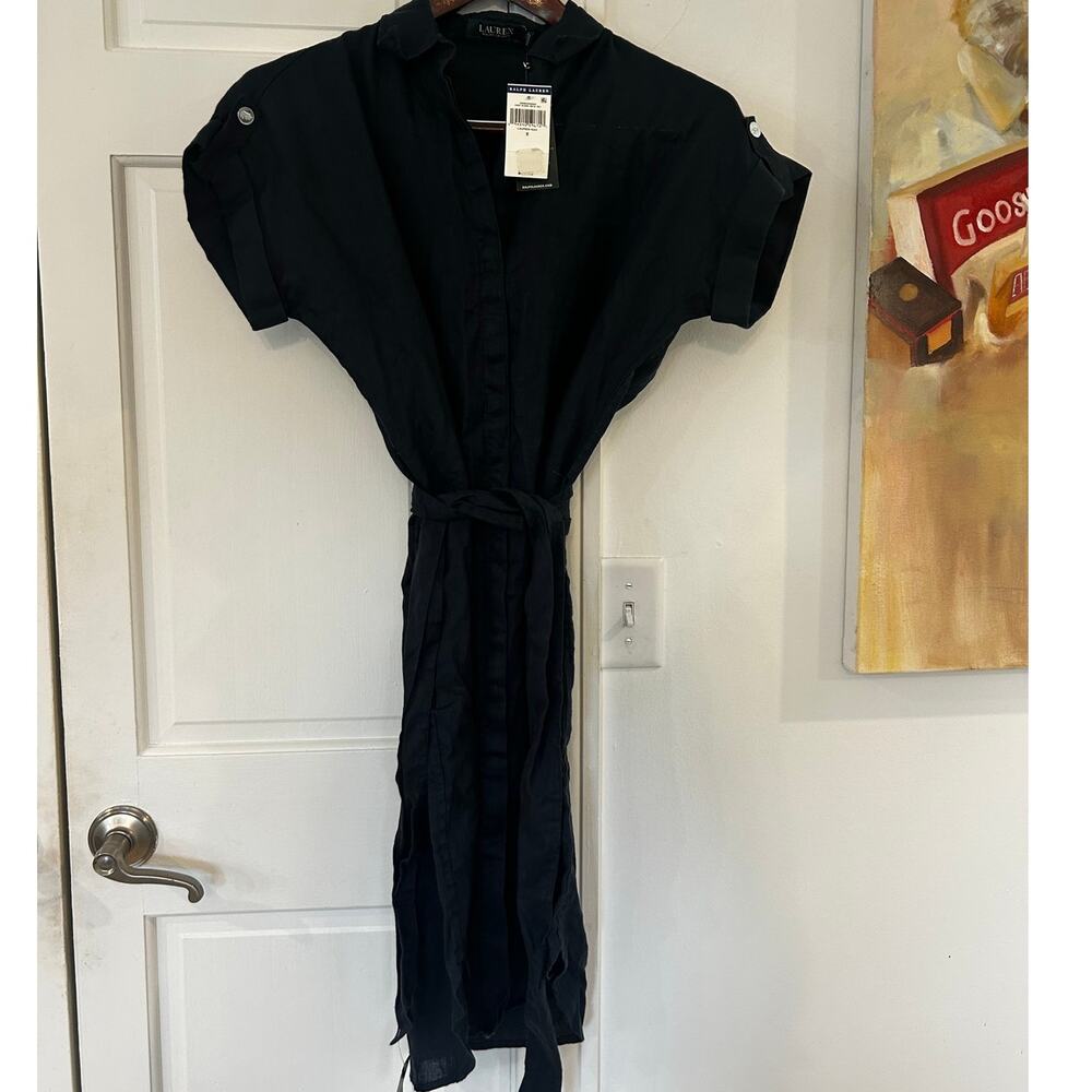 NWT NEW Ralph Lauren Womens 100% Linen Button Down Shirtdress Midi Small